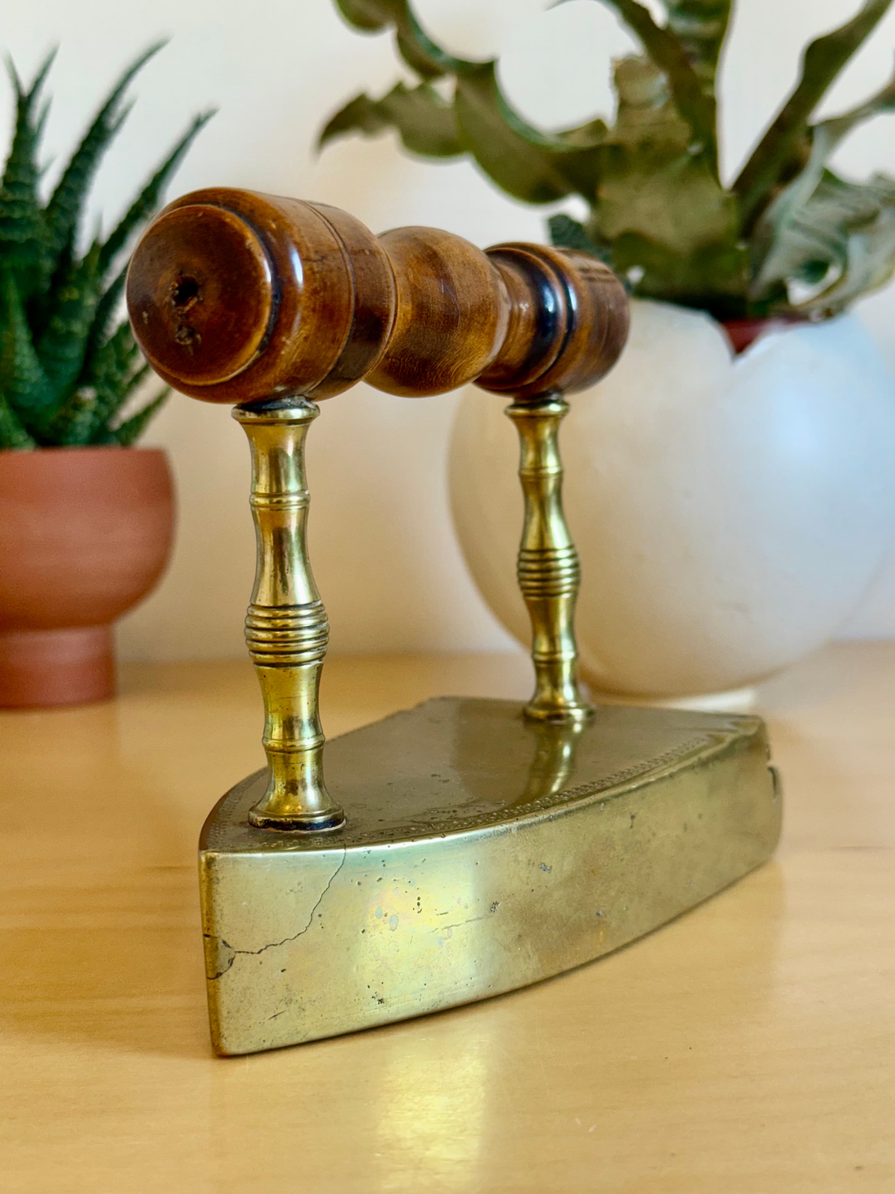 Vintage Scandinavian decor - Antique Brass & Wood Scandinavian Box Iron, 1848