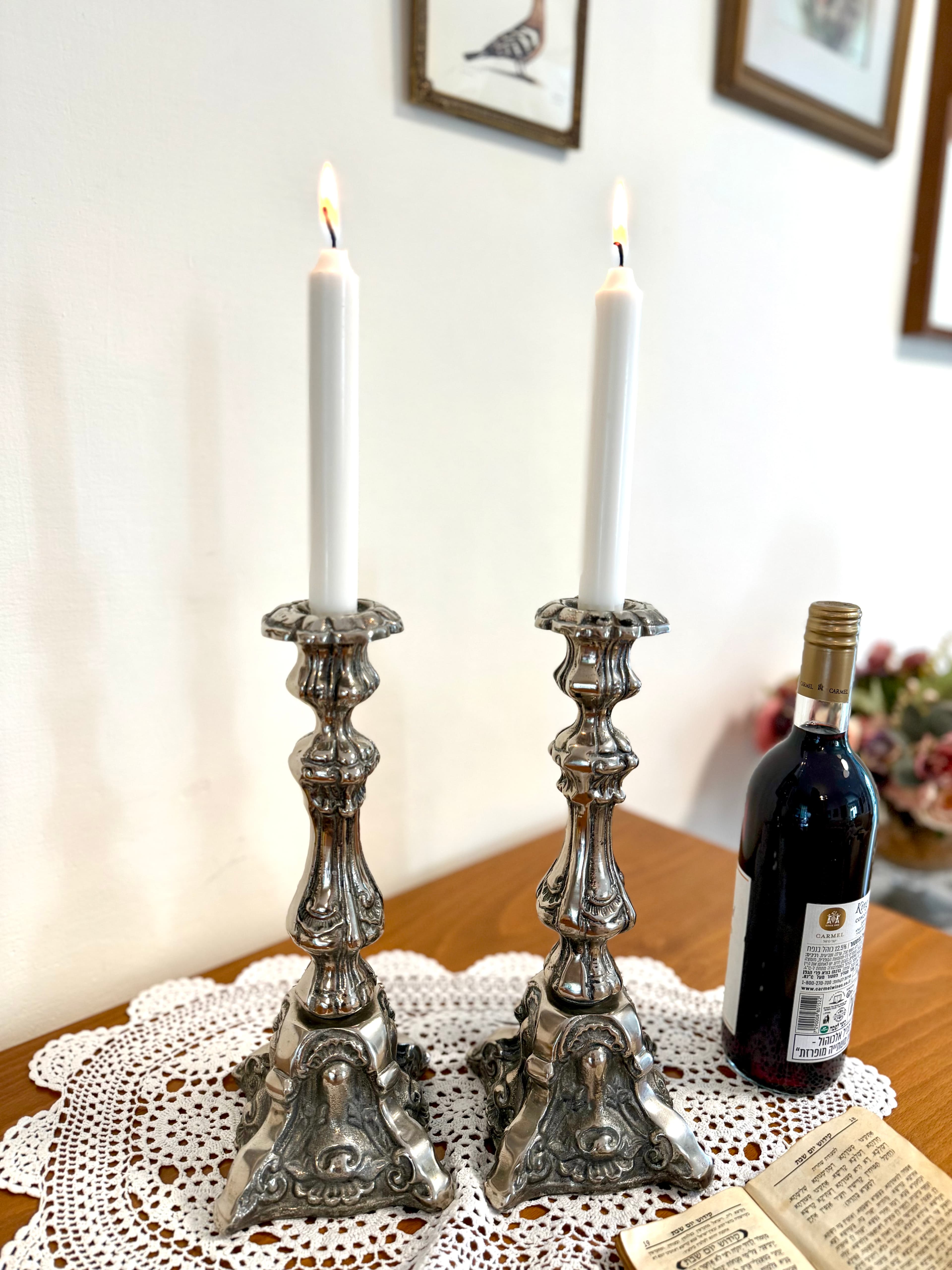 Mid century Danish candle holder - Baroque Silver Candlestick Pair