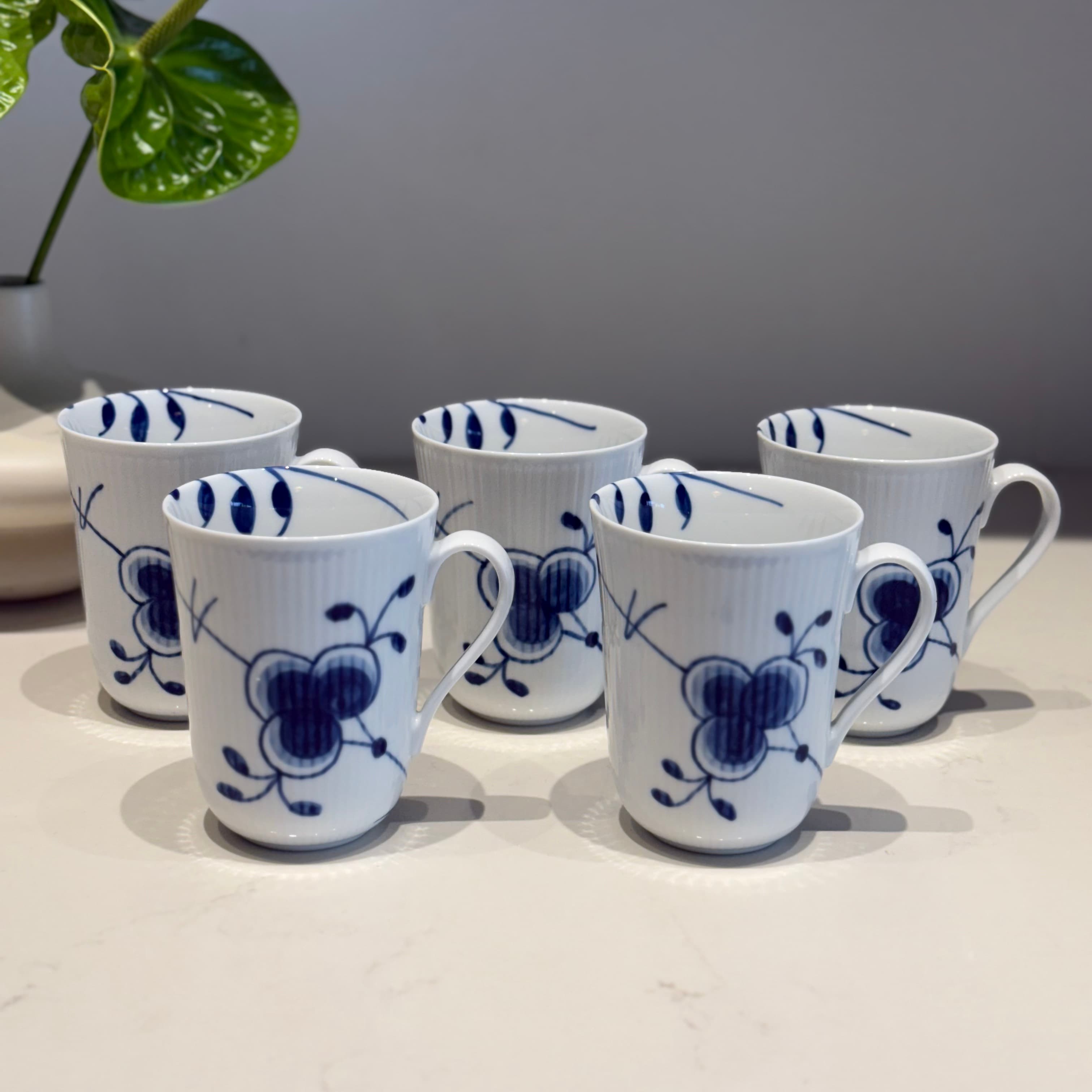 Vintage Danish tableware - Blue Fluted Mega cups (set of 5), Royal Copenhagen