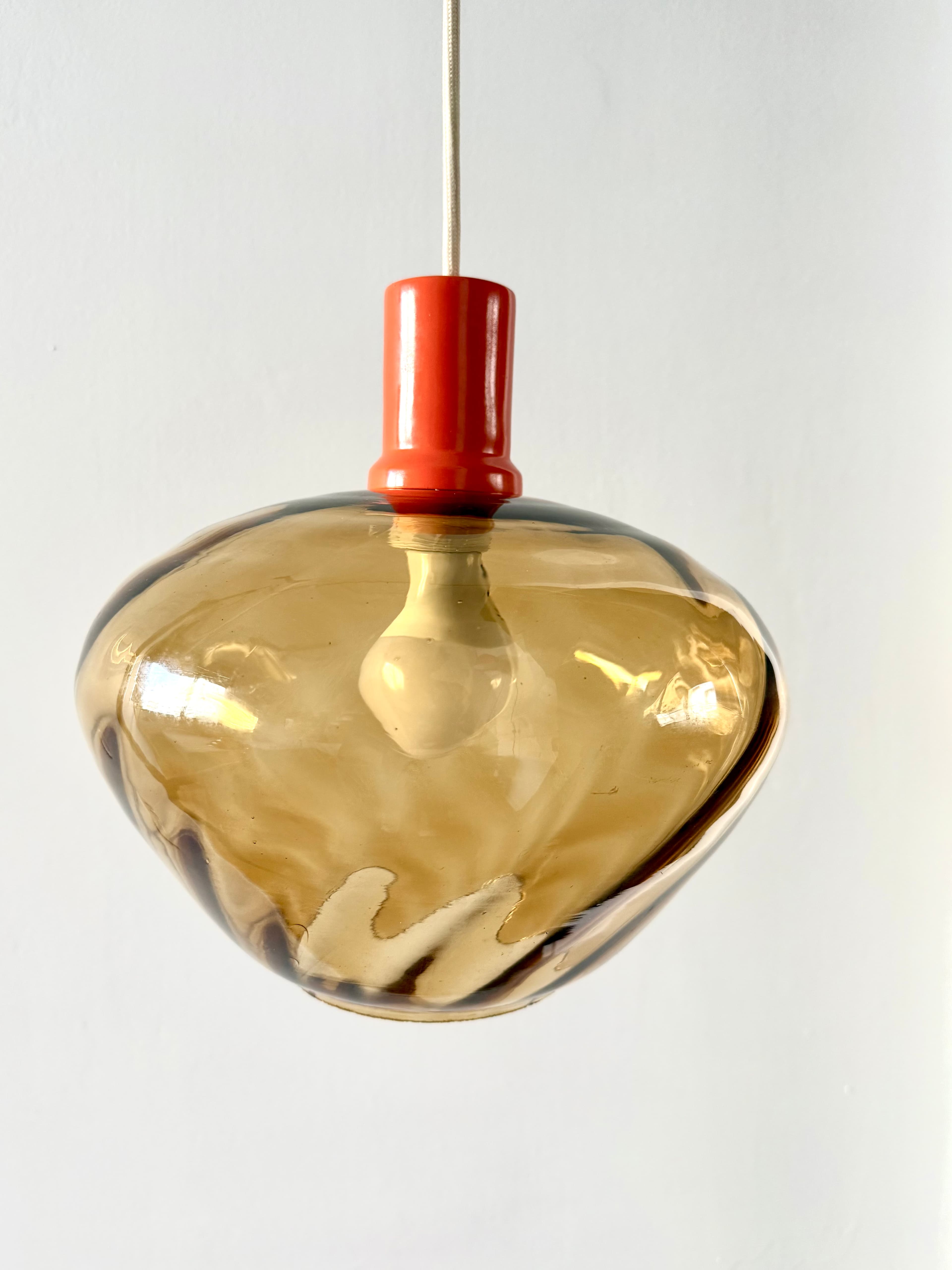 Mid century Danish lighting - Amber Glass Pendant Light