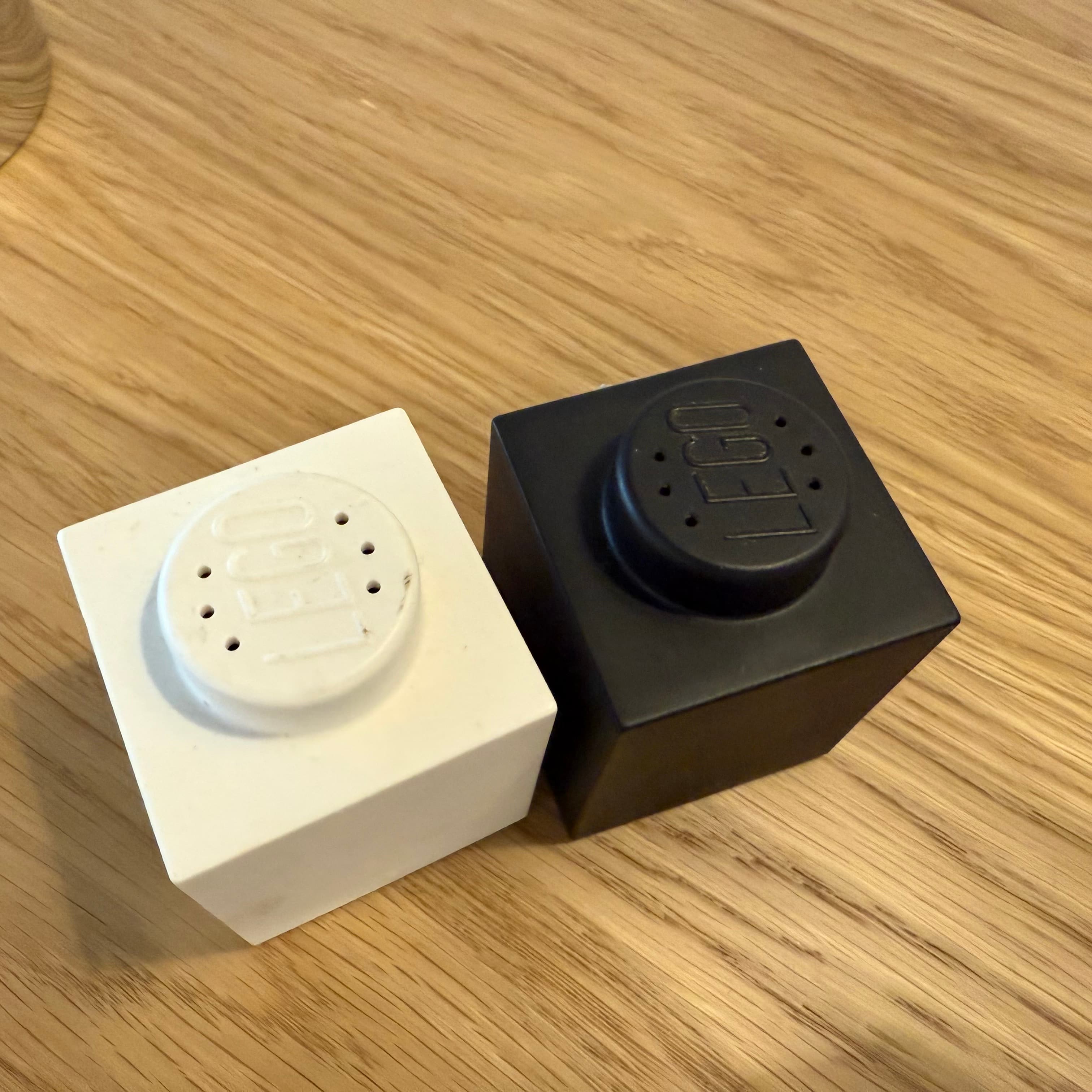 Vintage Danish kitchenware - LEGO Salt and Pepper Shakers