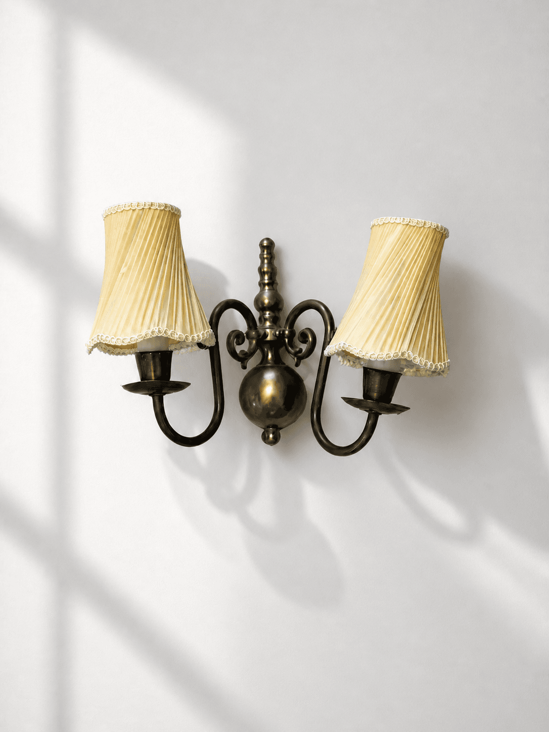 Mid century Danish lighting - Vintage Brass Wall Sconce with Silk Lampshades